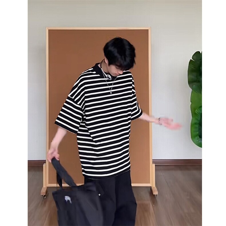 现货高品质宽松条纹T恤短袖大码T2510-P35,男装T恤,星座1212