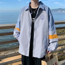 秋季新款夹克男士潮流笑脸印花外套港风超火撞色上衣W1079-P49，男装夹克，星座512-4