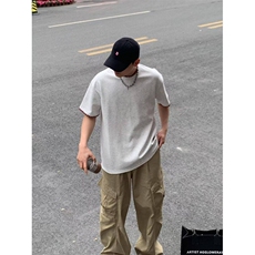 抖音得物二开240克宽松纯棉美式高街痞帅贝壳绣花工艺短袖T恤，男装T恤，电商A486-1