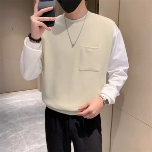 现货2025秋季新款社会小伙假两件卫衣男拼接上衣W12P75控108图片