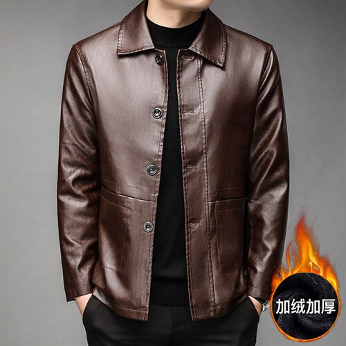 G98911男士2023冬新款长袖PU皮加绒皮衣修身皮夹克外套P102，男装皮衣，电商B360