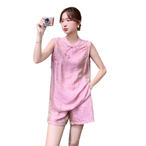 现货夏装新款新中式盘扣复古套装两件套2b114-2268P160K249图片