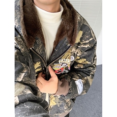 加绒加厚冬款男女连帽棉衣扎染迷彩印花保暖棉袄外套MY1036P155，男装棉衣，星座1013-1