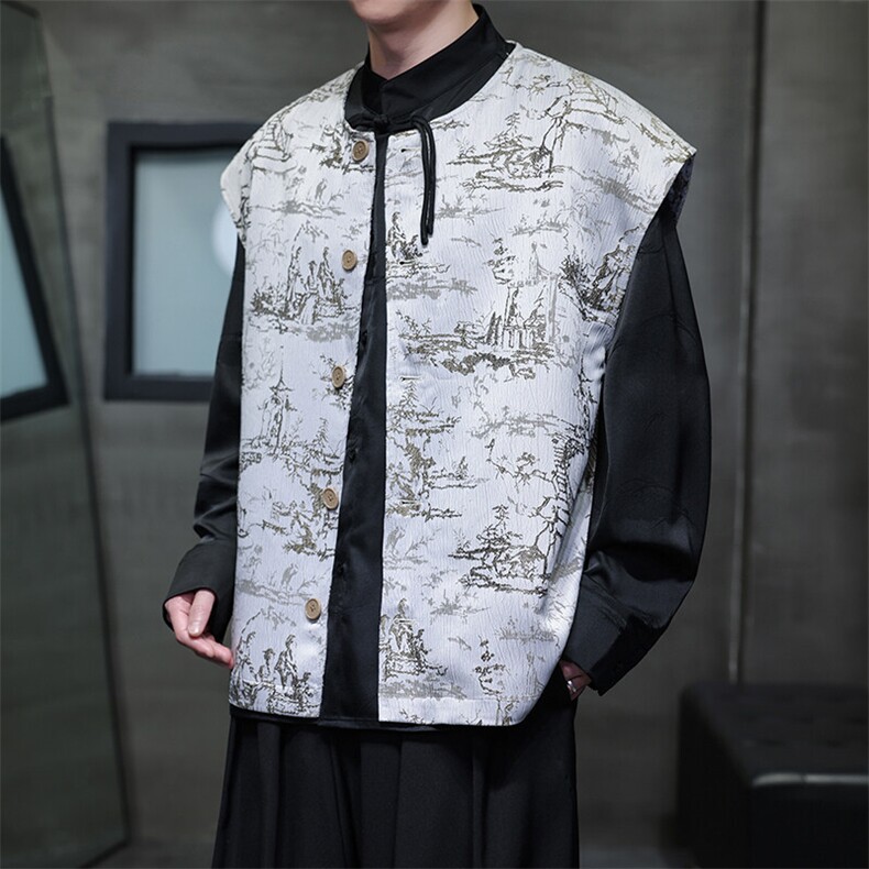 新中式风大货已入仓一套有售高品质纺织提花面料MJ01-P70控108，男装背心/马甲，电商A021