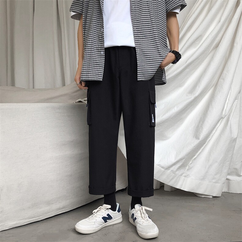 加绒潮流宽松2021港风九分裤男运动休闲工装裤5106-P30加绒批35,男装休闲裤,星座718-1