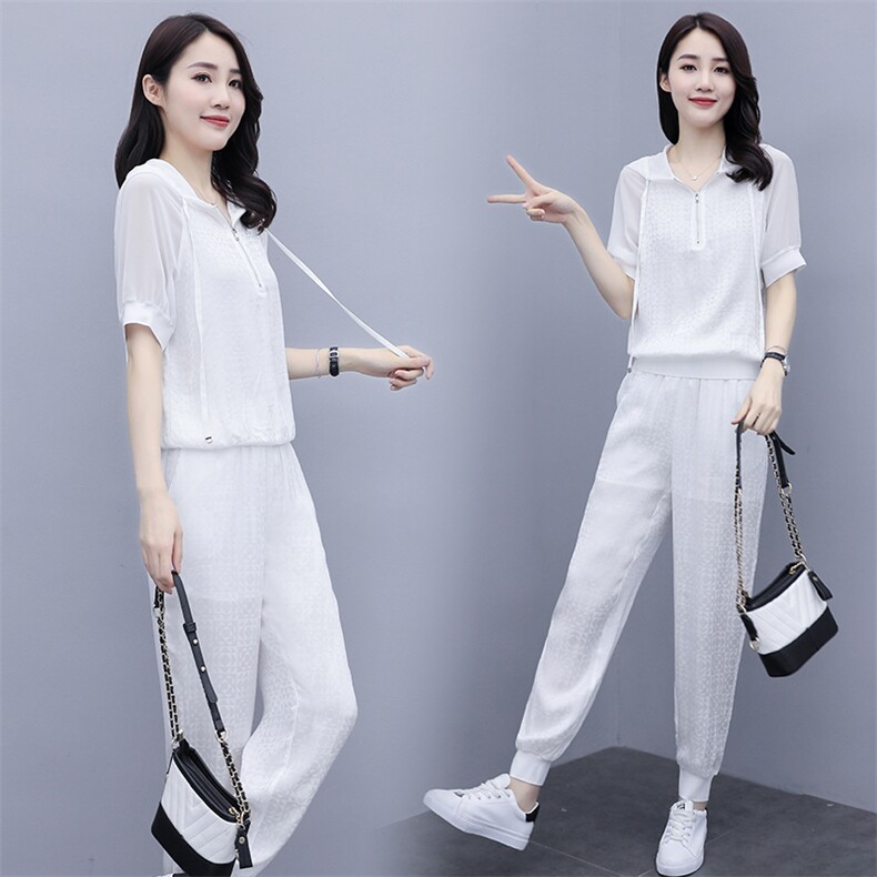冰丝运动套装女2025年夏季新款时尚洋气减龄小个子薄款休闲两件套,女装套装/套裙,仟媚宠