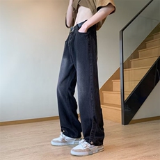 牛仔裤男夏季潮牌痞帅美式微喇叭高街vibe阔腿直筒裤子N2306-P45，男装牛仔裤，星座1008