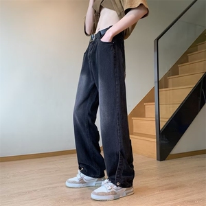 牛仔裤男夏季潮牌痞帅美式微喇叭高街vibe阔腿直筒裤子N2306-P45图片