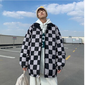 两面穿羽绒棉服外套男冬加厚潮牌格子情侣面包服棉衣袄子JK8012图片