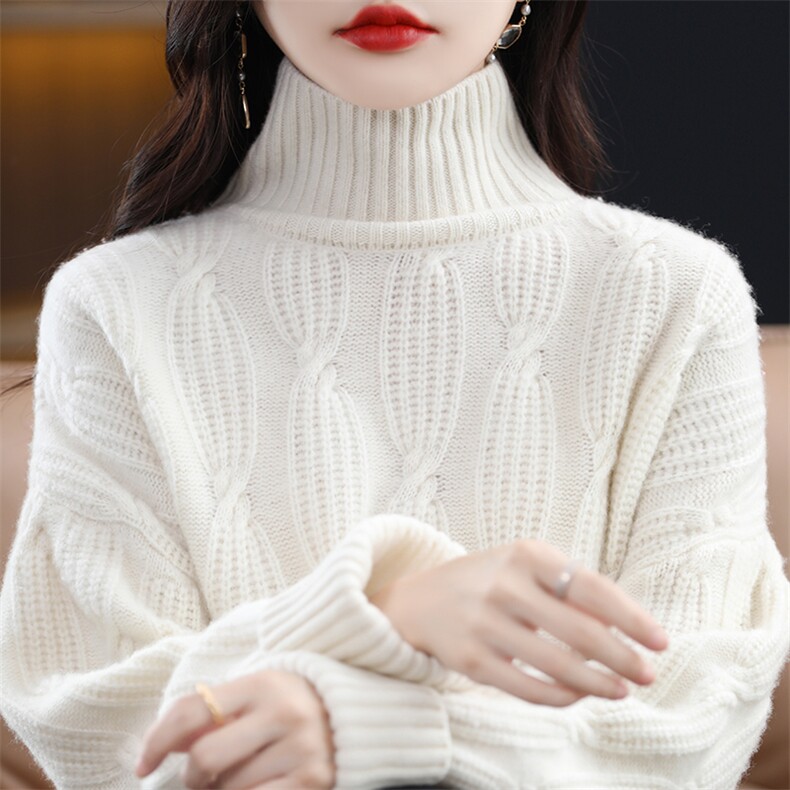 优雅女士秋冬羊毛衫高领宽松显瘦羊毛毛衣,女装羊毛衫,天佑贝依