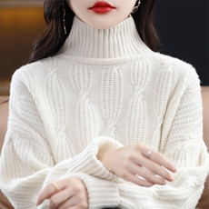 优雅女士秋冬羊毛衫高领宽松显瘦羊毛毛衣，女装羊毛衫，天佑贝依