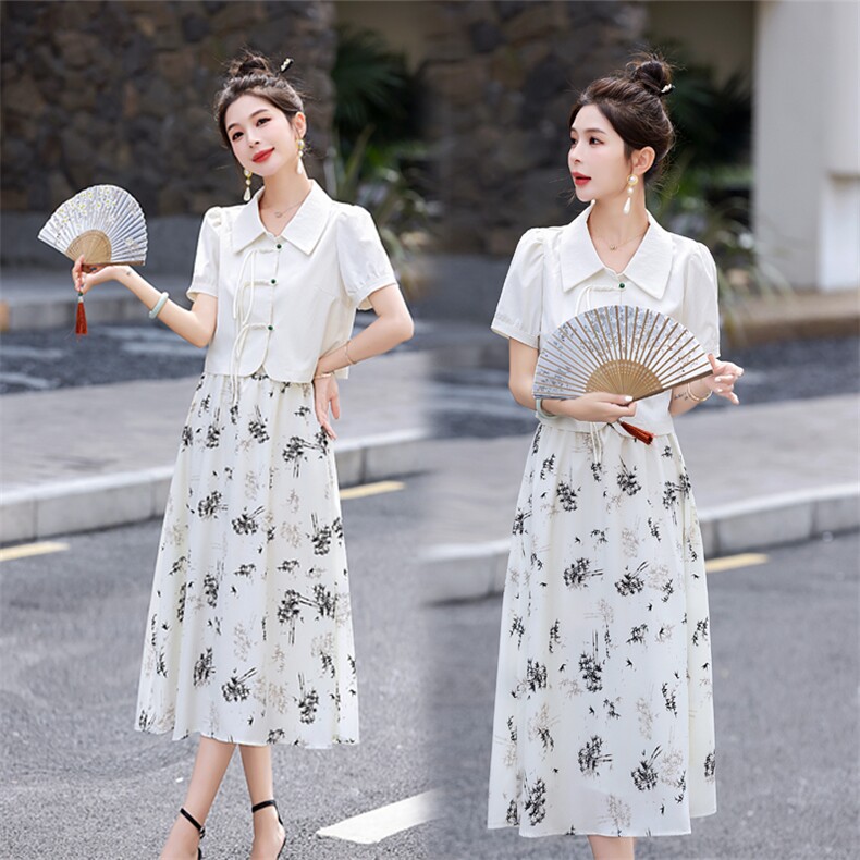 2026年夏季新中式盘扣气质休闲宽松舒适套装裙，女装套装/套裙，兰菲阁