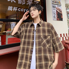 短袖衬衫男夏季新款磨毛格子衬衣DX711-特批25无差价，男装衬衫，星座214-3