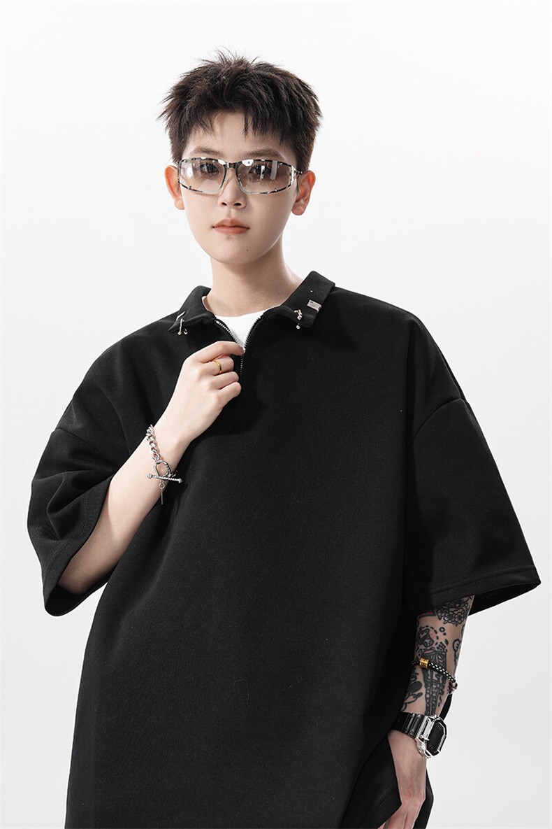 金属扣半拉链翻领polo衫短袖t恤XH113-特p38,男装T恤,电商B367