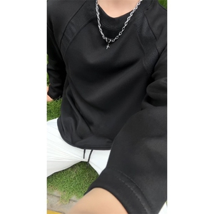 抖音得物品质26春装美式高街宽松 曼巴棉螺纹拼接卫衣圆领长袖T恤图片