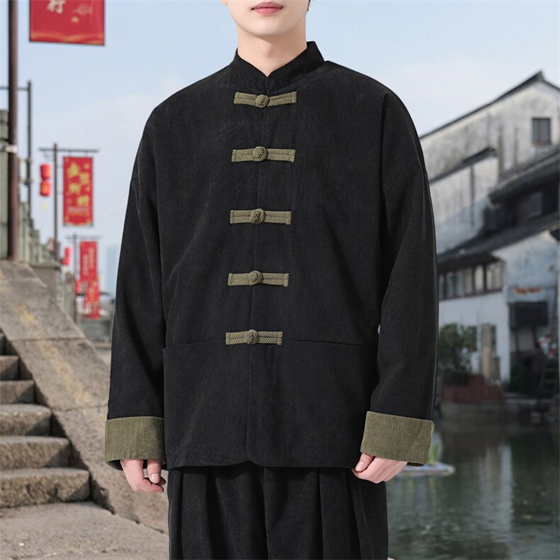 男士外套灯芯绒夹克盘扣立领唐装风XZ1512-2503单夹克-P80,男装夹克,星座1512