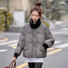 格纹短款立领白鸭绒羽绒服女加厚保暖2025冬新款，女装羽绒服，余墨