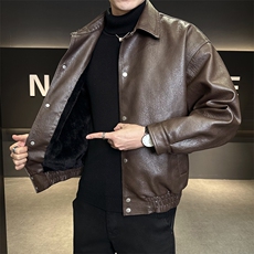加绒皮衣外套男厚绒可过冬延续年底皮夹克C317-J6671-P155，男装夹克，电商C317