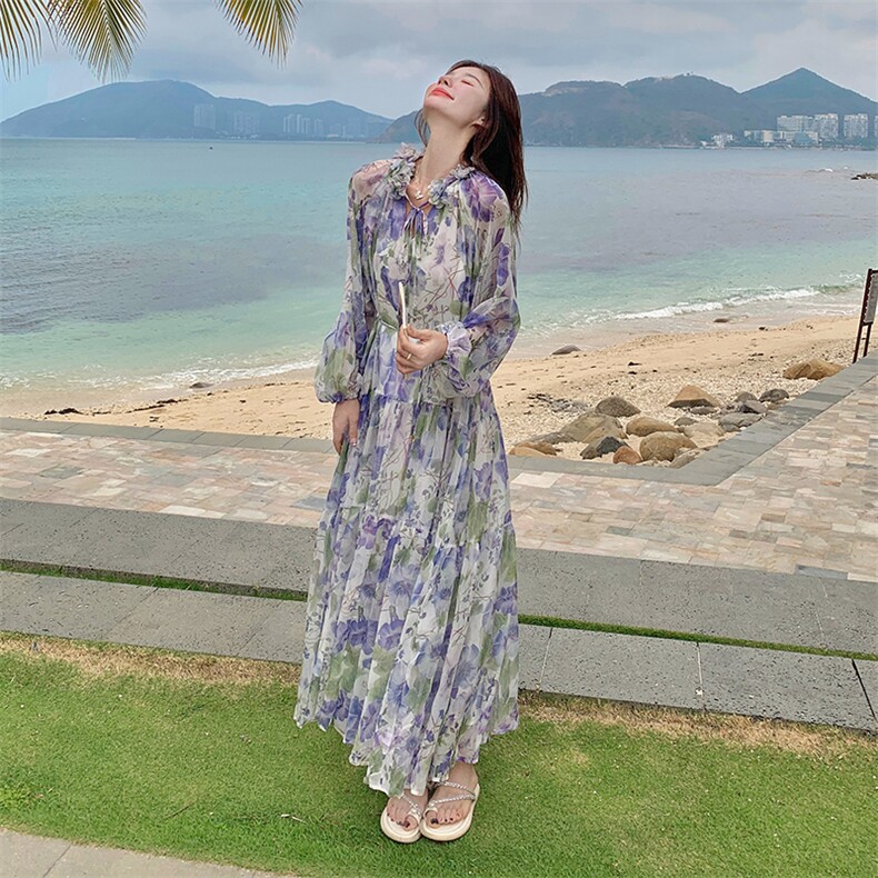 法式气质碎花连衣裙女2025夏季新款高级感收腰显瘦惊艳绝美a字裙,女装连衣裙,2C029