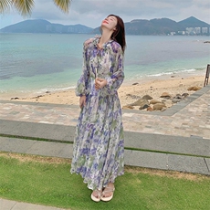 法式气质碎花连衣裙女2025夏季新款高级感收腰显瘦惊艳绝美a字裙，女装连衣裙，2C029