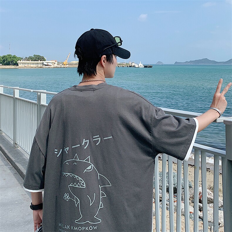 JT55092-P25假两件短袖t恤男大码胖子半袖体恤半截袖港风,男装T恤,电商A040