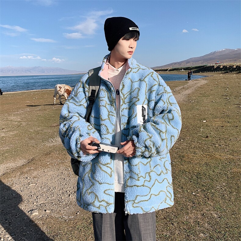 两面穿立领外套男春装宽松加厚棉服休闲羊羔毛棉衣YG01-P95限128,男装夹克,电商B370