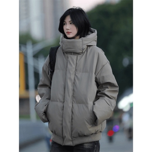 现货5W件冬季三防重磅boxy短款羽绒连帽PU皮棉衣外套防风加厚棉服图片