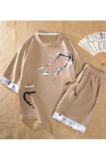 新中式风两件套夏季新中式禅意短袖t恤男套装A436-D220-P52，男装休闲套装，电商A436