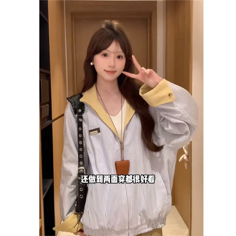 2025新款春秋美式韩版两面穿做旧哈灵顿夹克正反穿宽松外套男女潮,男装夹克,星座506A