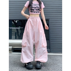 港风秋款男女休闲裤工装大口袋褶皱束脚阔腿长裤h8040P48，男装工装外套，星座1013-1