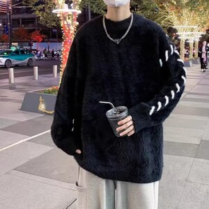 貂毛绒圆领针织衫宽松男女款百搭 P52 Y08图片