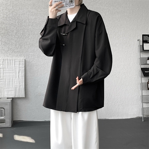 8XL-M 风新中式黑色翻领长袖衬衫男秋季休闲衬衣痞帅CS537P58图片
