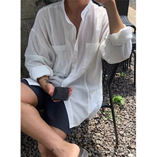 夏季新款男士长袖衬衫简约纯色时尚休闲棉麻透气薄款衬衣C446，男装衬衫，星座1116A（原606A-3）