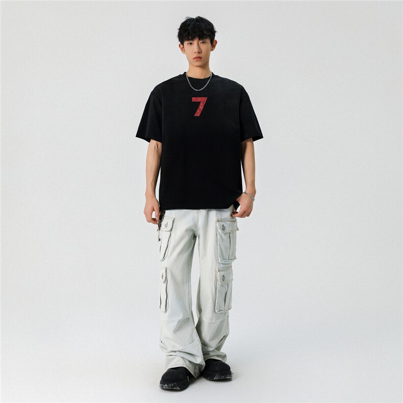2025新款潮牌短袖宽松韩版字母印花扎染工艺T恤T8823/P5588,男装T恤,星座202