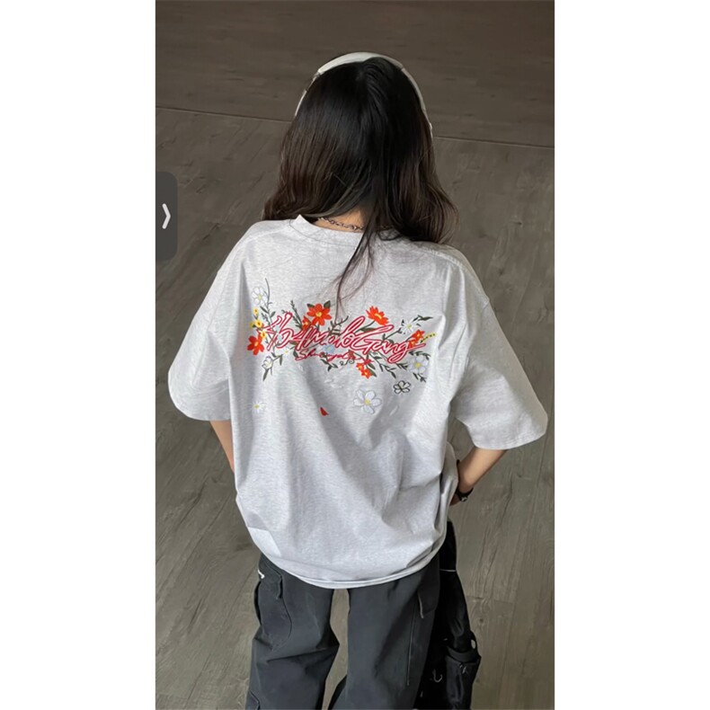 网图有货夏季手写花卉刺绣短袖T恤男女情侣设计感上衣A481-P35，男装T恤，星座1505