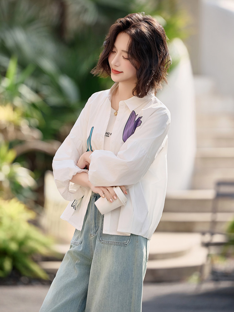 2025春夏装伊然Errarell郁金香衬衫女设计感复古印花法式上衣,女装衬衫,梦懿尔