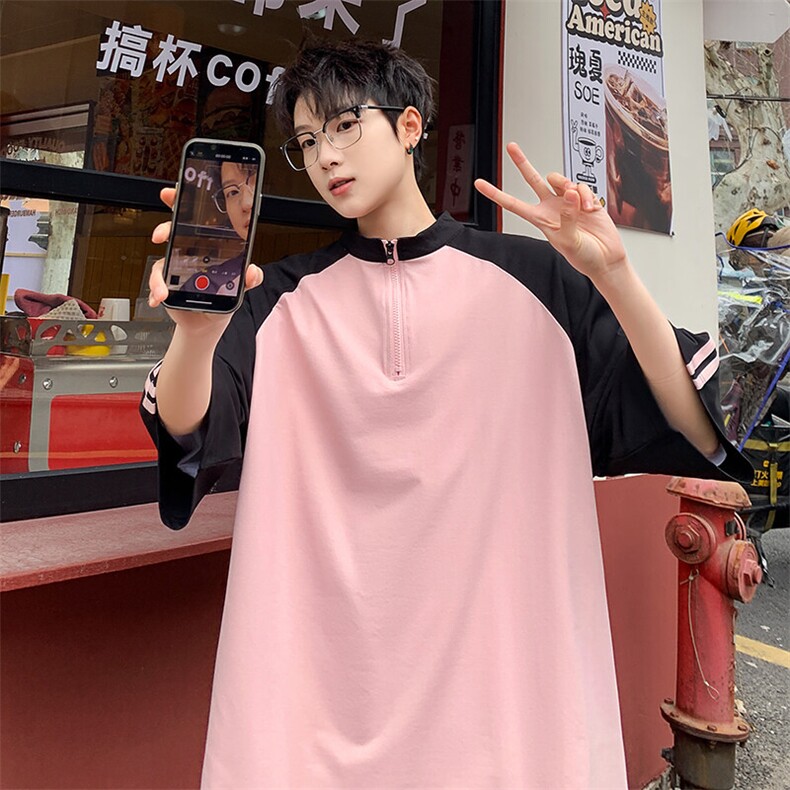 短袖男夏季新款港风宽松拼接体恤上衣T8218-32,男装T恤,星座214-3