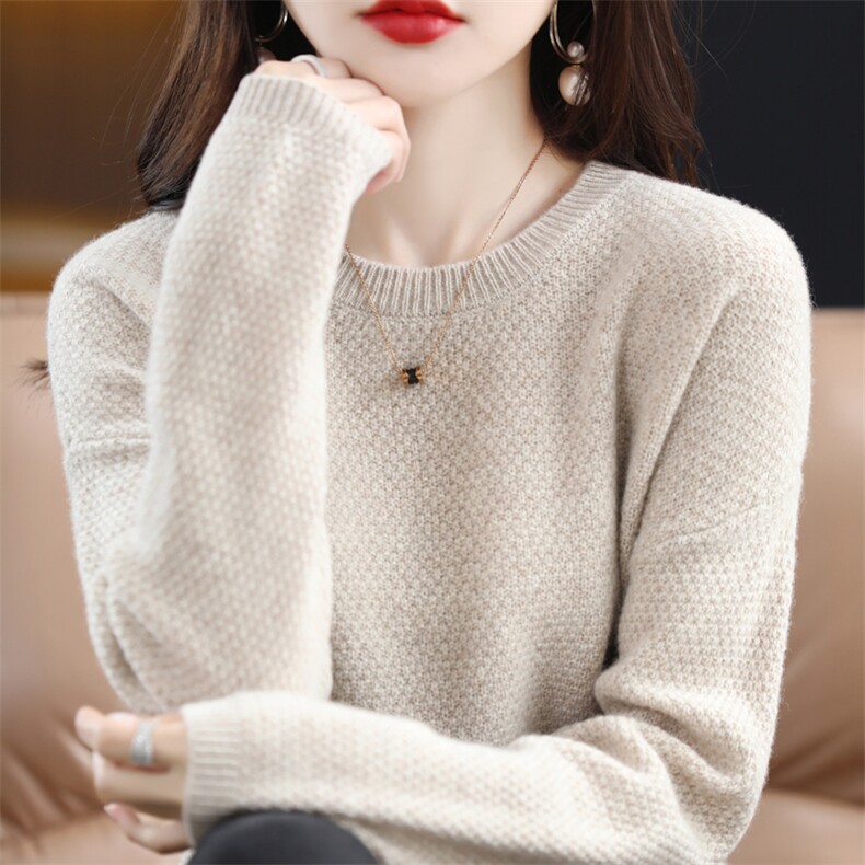 七针加厚纯色百搭毛衣女冬季舒适打底软糯羊毛衫宽松大码针织上衣,女装羊毛衫,莺澜羊绒