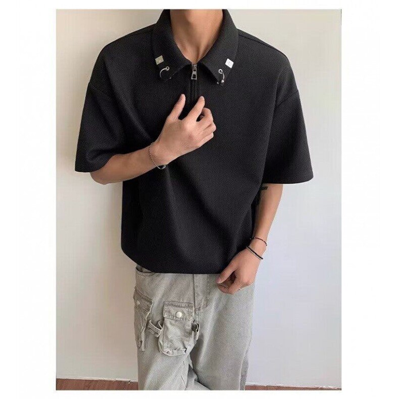 网络图现货金属扣polo衫半拉链男宽松短袖T恤RG35-P38,男装Polo衫,星座1005-4