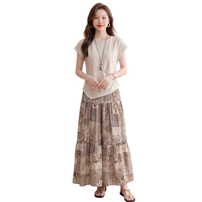 套装女夏季t恤半身裙优雅时尚两件套,女装套装/套裙,曼沙奕珂