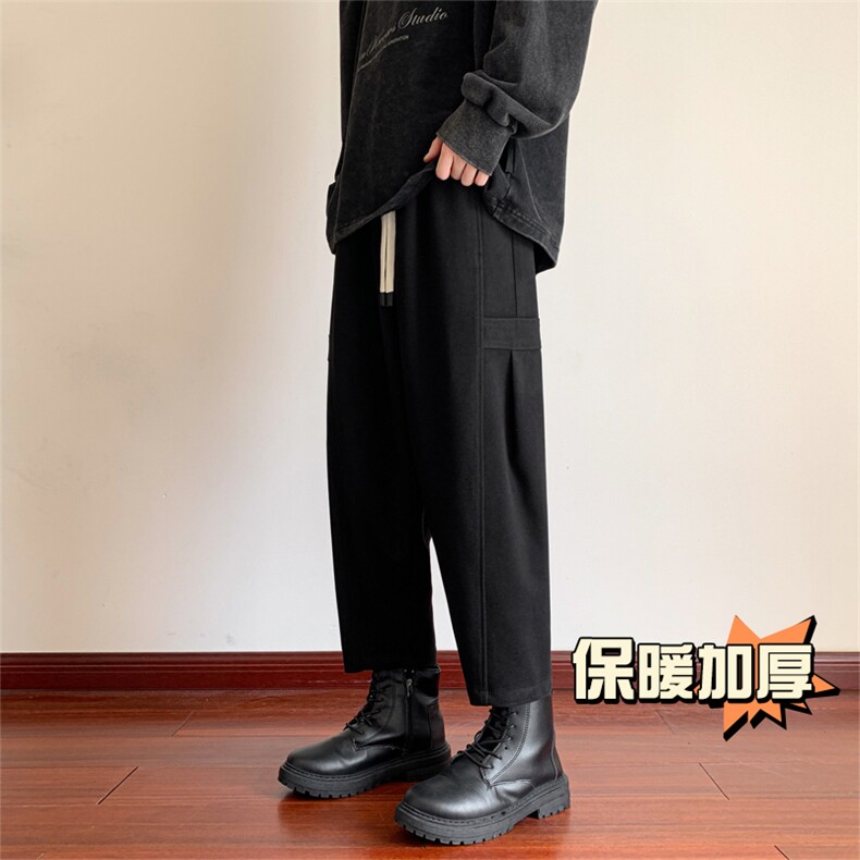 冬季新款加厚抗起球呢料哈伦裤宽松大码休闲小脚萝卜裤男873-P65图片