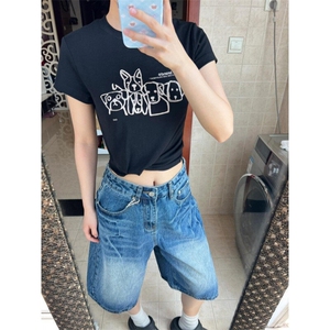 DK421HH-特P52 美式复古闪电纹短裤男高级感七分裤图片