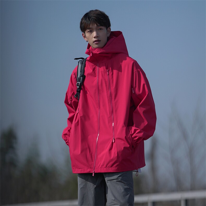 春季新款潮机能风拉件连帽冲锋衣外套宽松百搭夹克CYJK9126-P80,男装夹克,电商A128