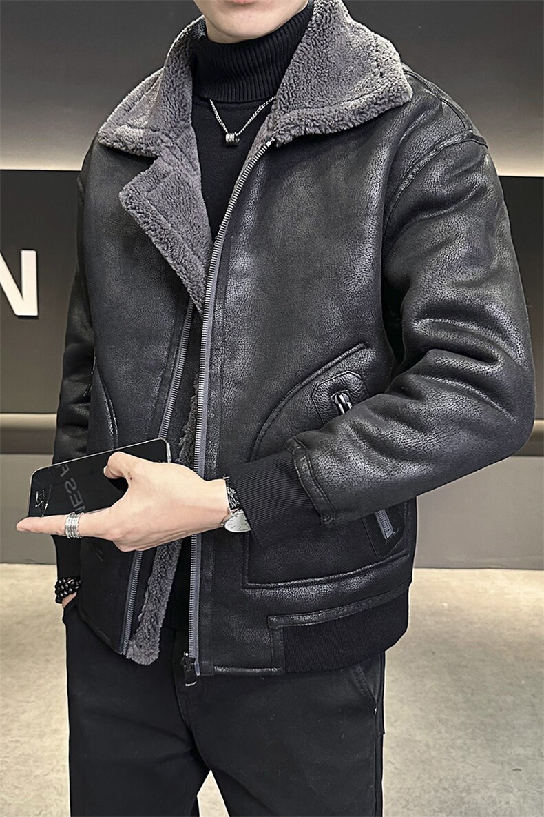 正反两穿冬季保暖外套皮毛一体夹克羊羔毛翻领白底8909-p225,男装棉衣,星座815-1（原A203A）