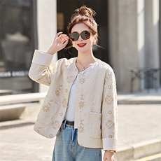 新中式国风棉麻外套女2025春季新款时尚高级感盘扣小香风刺绣上衣，女装短外套，布芭啦