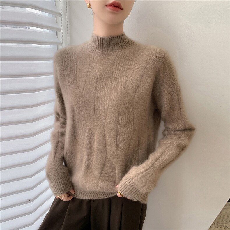 气质保暖加厚山羊绒衫半高领宽松女毛衣2025秋冬新款针织羊毛衫白,女装羊绒衫,牧群羊绒