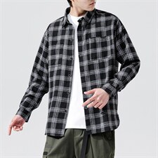 2021春季新无影墙日系大码男翻领宽松休闲格子衬衫C3002-P40，男装衬衫，电商A001