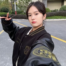拼皮外套女秋冬2025新款初中学生棒球服韩版宽松短款夹克上衣潮，男装夹克，星座506A