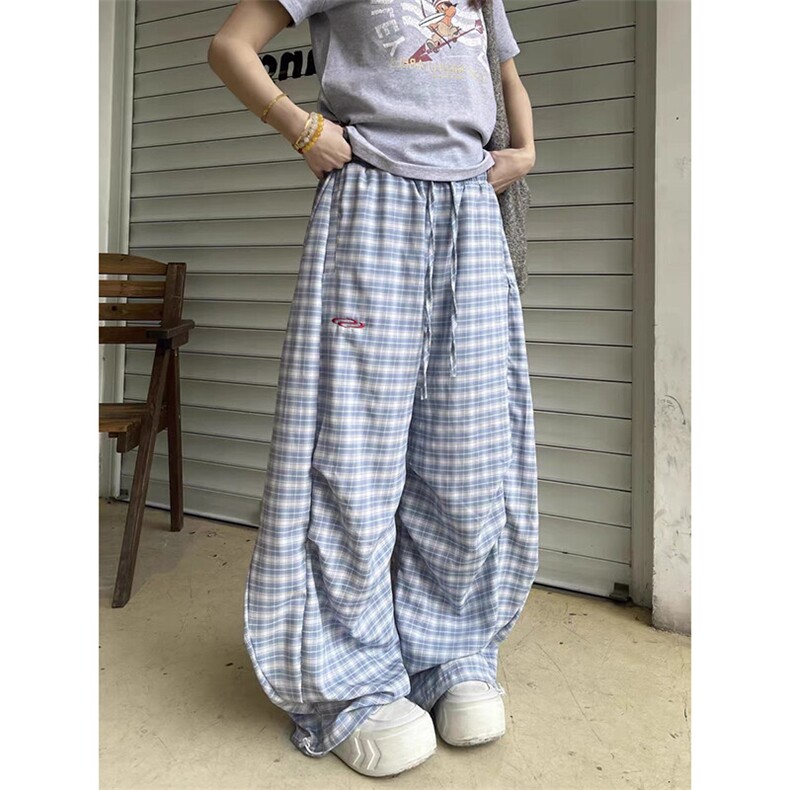 网图夏季新款褶皱弯刀伞兵格子工装裤男运动裤子-A2134TP48控78,男装休闲裤,电商B241
