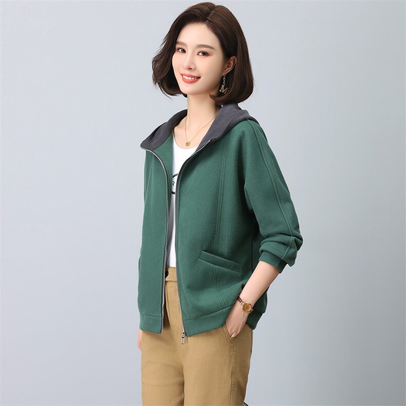 （新款长期有货）中年2024春秋妈妈秋装洋气连帽休闲卫衣女外套,女装短外套,忆绮罗